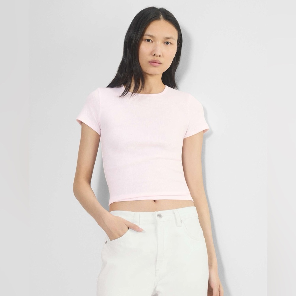 Aritzia Wilfred Free Women Crop Top Shirt Short Sleeve Pink M EUC Minimalist